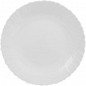 Тарелка обеденная, d 24 см, опаловое стекло, ребристый край, WHITE
