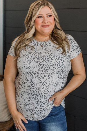 Gray Plus Size Spotted Animal Print Chest Pocket T-shirt