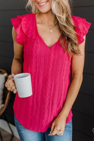 Rose Lace Crochet Ruffle Tiered Sleeve Blouse