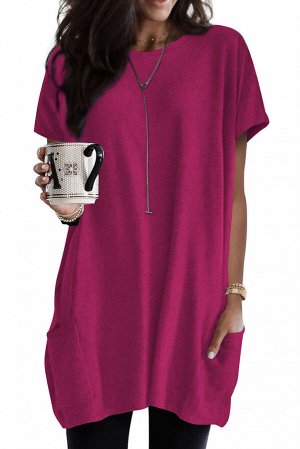 Rose Side Pockets Short Sleeve Tunic Top