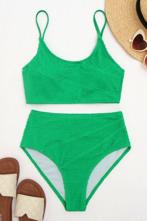 Зеленый купальник-бикини из жатой ткани