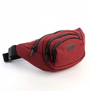 Сумка 30 x 13 x 11 см. Спортивная текстильная поясная сумка красного цвета. Имеет 3 наружных кармана на молниях и одно отделение на молнии. Внутри есть боковой кармашек на молнии. Поясной ремень регул