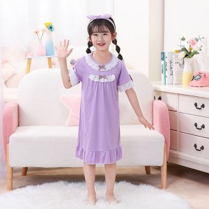 Детское домашнее платье, с кружевом, цвет фиолетовый