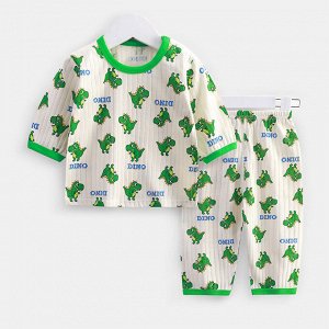 Детская пижама, кофта + брюки, принт "Динозавры", цвет белый/зеленый