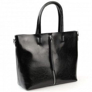 Сумка 34 x 30 x 12 см. Женская сумка шоппер из натуральной гладкой кожи черного цвета. Высота ручек 18 см. Снаружи, на лицевой стенке вертикальная, декоративная молния. Сумка закрывается на металличес