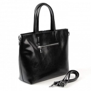 Сумка 34 x 30 x 12 см. Женская сумка шоппер из натуральной гладкой кожи черного цвета. Высота ручек 18 см. Снаружи, на лицевой стенке вертикальная, декоративная молния. Сумка закрывается на металличес