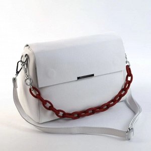 Сумка 30 x 21 x 13,5 см. Женская сумка из натуральной кожи белого цвета. Имеет красную съемную, пластиковую, декоративную цепь, длиной 58 см., и регулируемый, наплечный ремень, с максимальной длиной 1