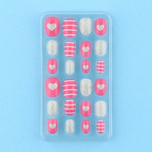 Детские накладные ногти «Сердечки», 24 шт