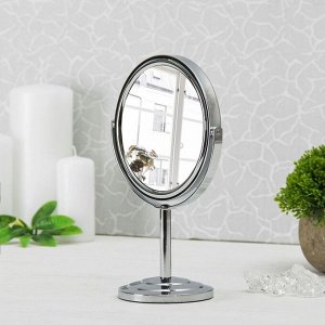 Зеркало на ножке, двустороннее, с увеличением, d зеркальной поверхности 12,5 см, цвет серебристый