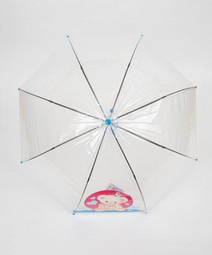 Зонт детский прозрачный трость полуавтомат цвет Мишка (синяя ручка) DINIYA