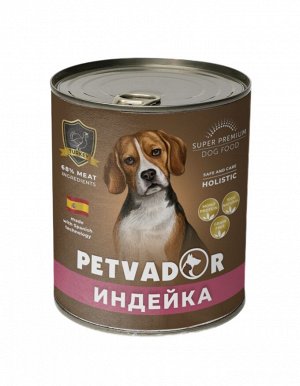 PETVADOR Влажный корм для собак, индейка с льняным маслом, ж/б  400 гр 1/12