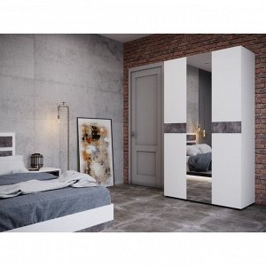 Шкаф трехстворчатый с зеркалом Мечта, 1200х520х2100, Белый/Бетон