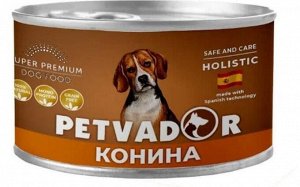 PETVADOR Влажный корм для собак, конина с тыквой, ж/б 100 гр 1/12