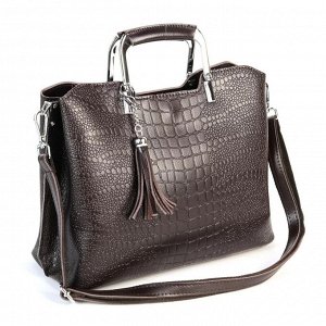 Женская кожаная сумка тоут под крокодила с металлическими ручками 1010-220 Браун