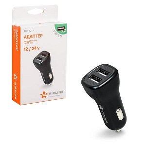 Адаптер автомобильный AIRLINE 2хUSB 2.1А, 12/24В