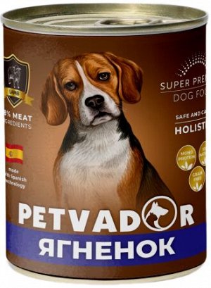 PETVADOR Влажный корм для собак, ягненок c бататом, ж/б 850 гр 1/6