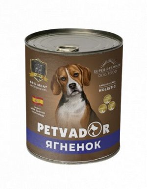 PETVADOR Влажный корм для собак, ягненок и лосось, ж/б 400 гр 1/12