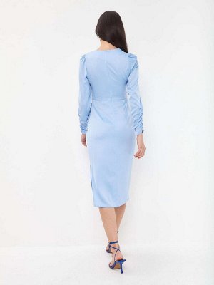 Платье с ассиметричной драпировкой голубой. Цвет голубой