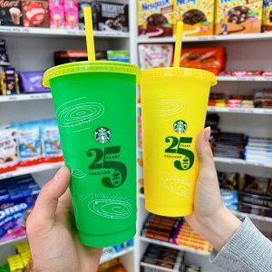 Starbucks Bottle Color 709ml - Стакан Старбакс меняющий цвет. Желтый