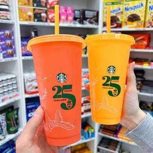 Starbucks Bottle Color 709ml - Стакан Старбакс меняющий цвет. Персиковый