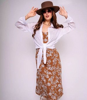 Платье #ОБШ1443-2, коричневый, белый