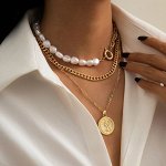 Женское многослойное ожерелье, цвет золотой (бижутерия)