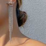 Серьги с кисточками-цепочками, цвет серебристый (бижутерия)