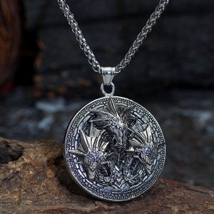 Женская цепь с подвеской "Трехглавый дракон", цвет серебро (бижутерия)