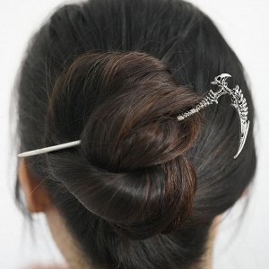 Шпилька для волос, в форме "Скелета-серпа", цвет серебро (бижутерия)