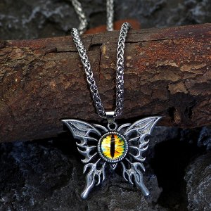 Женское цепь с подвеской "Крылья с желтым глазом", цвет тёмное серебро (бижутерия)