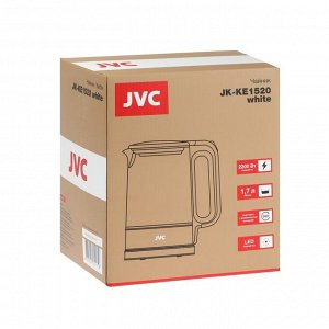 Чайник электрический jvc JK-KE1520, стекло, 1.7 л, 2200 Вт, серебристо-белый