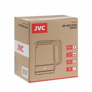 Чайник электрический jvc JK-KE1520, стекло, 1.7 л, 2200 Вт, серебристо-чёрный