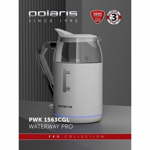 Чайник электрический Polaris PWK 1563CGL, стекло, 1.5 л, 2200 Вт, белый