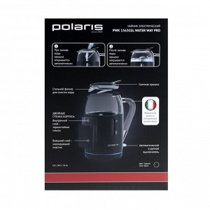 Чайник электрический Polaris PWK 1563CGL, стекло, 1.5 л, 2200 Вт, чёрный