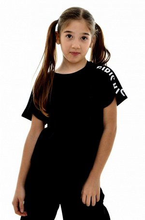 Хлопковая футболка для девочки с фигурным рукавом