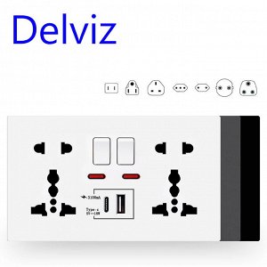 Настенная универсальная розетка 18 Вт, USB-порт /разъем Type-C, кнопка выключения, индикатор, с установочной коробкой