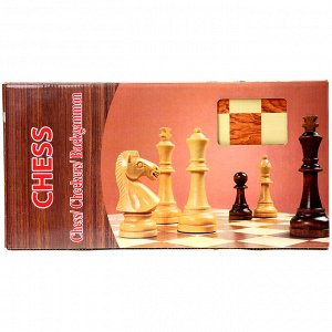 Шахматы "3 в 1" шахматы/шашки/нарды: доска деревянная 29х28,5х1,8см, фигуры деревянные, в коробке (Китай)
