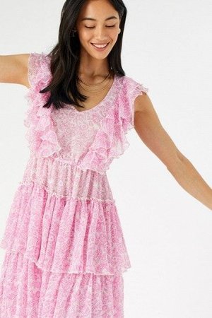 Розовое платье-миди с рюшами Accessorize