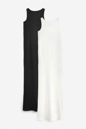 Экрю-бело-черное платье-миди в рубчик (2 шт.)