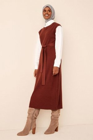 Ржаво-коричневый - Трикотажное многослойное длинное платье-рубашка с длинными рукавами.