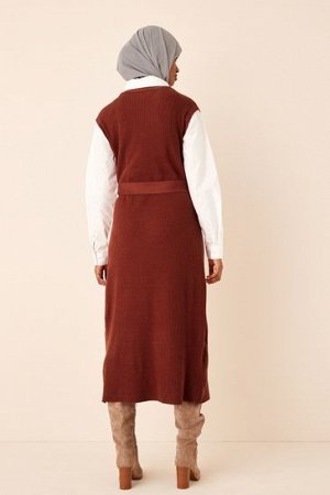 Ржаво-коричневый - Трикотажное многослойное длинное платье-рубашка с длинными рукавами.