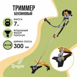 Триммер бензиновый ТУНДРА, Easy-start, леска/нож, 43 см3, 2 л.с., в двух коробках