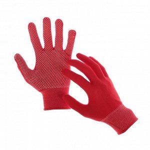 Перчатки, х/б, с нейлоновой нитью, с ПВХ точками, размер 8, красные, «Точка», Greengo