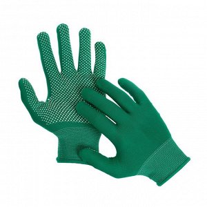 Перчатки, х/б, с нейлоновой нитью, с ПВХ точками, размер 8, зелёные, «Точка», Greengo