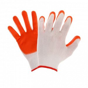 Перчатки нейлоновые, с нитриловым полуобливом, размер 8, оранжевые