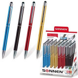 Ручка-стилус SONNEN для смартфонов/планшетов, корпус ассорти, серебр детали, 1мм, дисплей,синяя