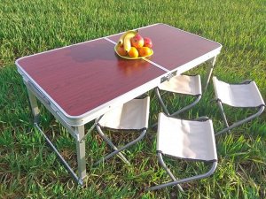 Складной туристический стол и 4 стула Folding Table / 120 х 60 х 70 см