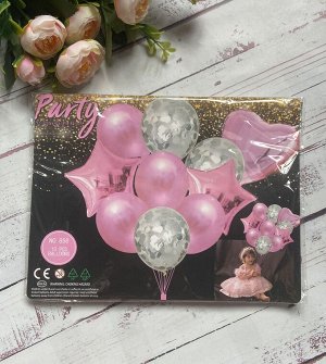 Набор латексных и фольгированных светло-розовых шаров 10шт