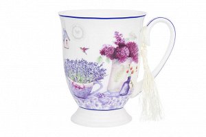 Кружка 300 мл. 11*8*11 см. "Лаванда" на ножке, NEW BONE CHINA