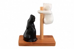 Набор для специй 2 пр. 10,3*5,5*11,5 см. "Кошка с собакой черно - белые" + дерев подставка